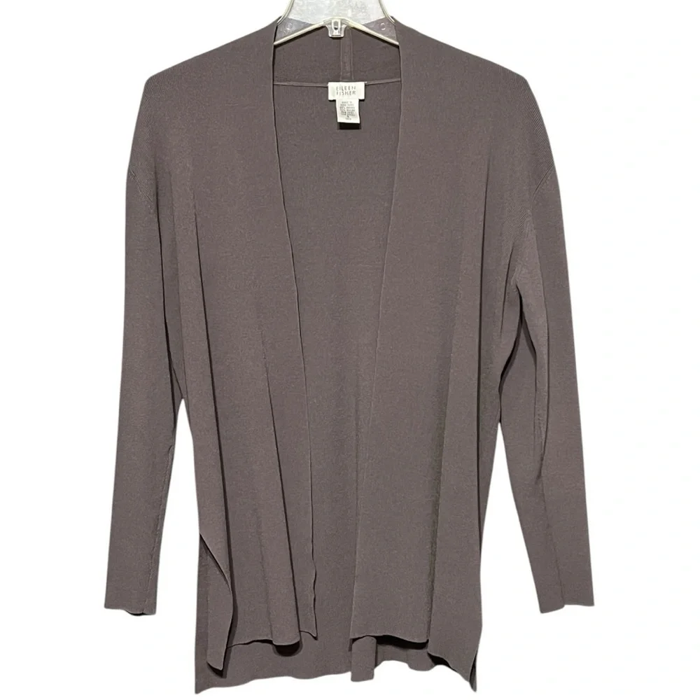 Eileen Fisher Long Sleeve Open Front Cardigan Rayon Nylon Blend Small